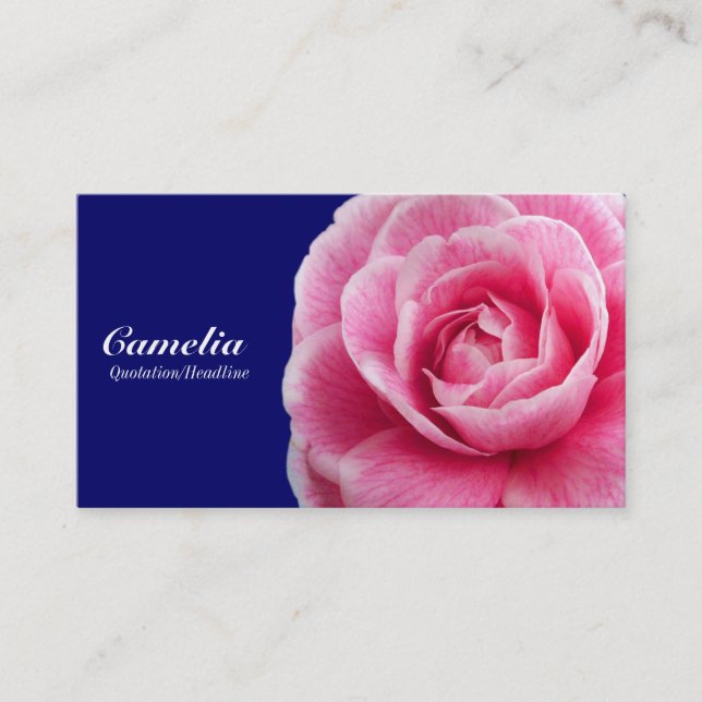 Pink Camelia II - Navy Blue 000066 Business Card (Front)