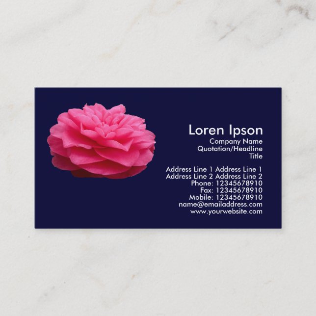 Pink Camelia - Navy Blue Business Card (Front)