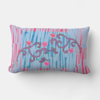 Pink Camelia & Purple Leaf Pattern Lumbar Pillow