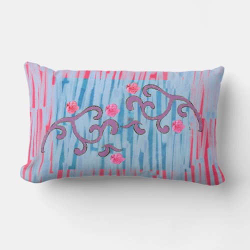 Pink Camelia  Purple Leaf Pattern Lumbar Pillow