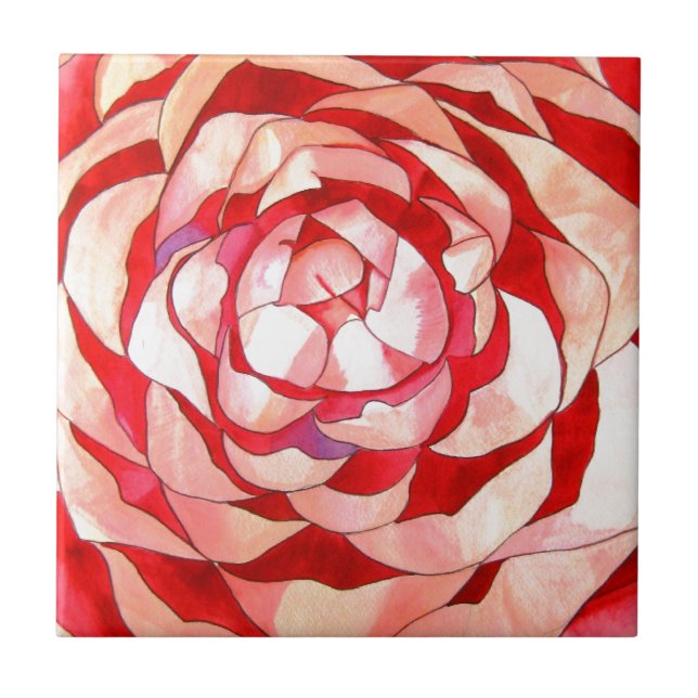 Pink Camellia abstract original art painting Ceramic Tile (Front)