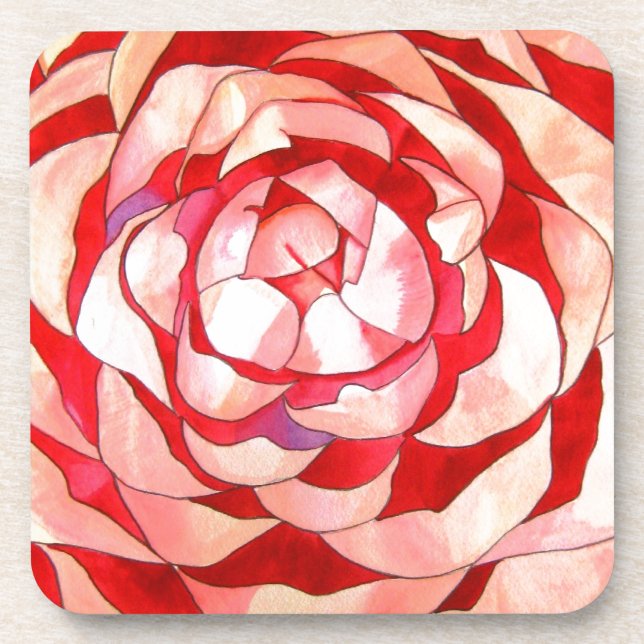 Pink Camellia abstract original art painting Drink Coaster (Front)