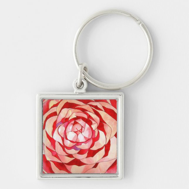Pink Camellia abstract original art painting Keychain (Front)