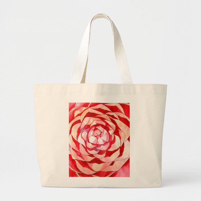Pink Camellia abstract original art painting Large Tote Bag (Front)