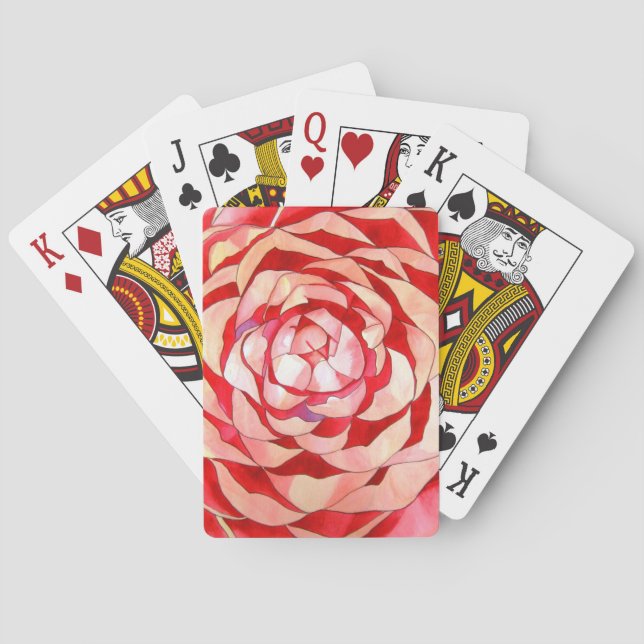 Pink Camellia abstract original art painting Poker Cards (Back)