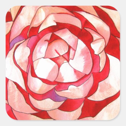 Pink Camellia abstract original art painting Square Sticker