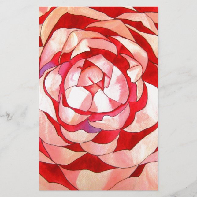 Pink Camellia abstract original art painting Stationery (Front)