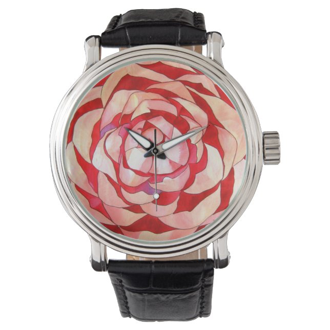 Pink Camellia abstract original art painting Watch (Front)