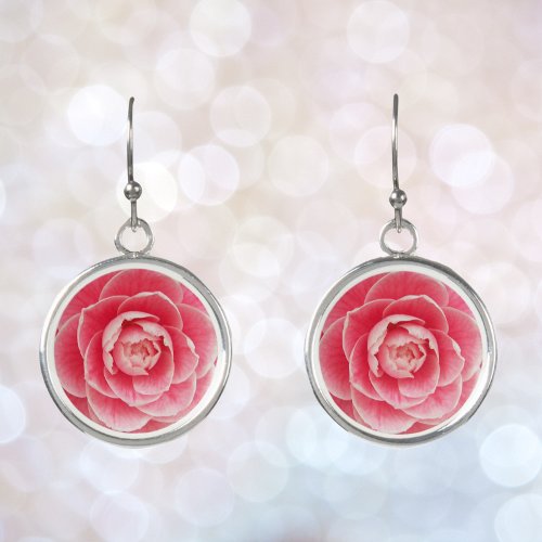 Pink Camellia Bloom Floral Earrings