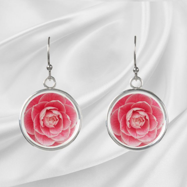 Pink Camellia Bloom Floral Earrings (In Situ)