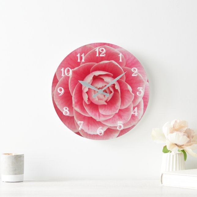 Pink Camellia Bloom Floral Large Clock (Home)