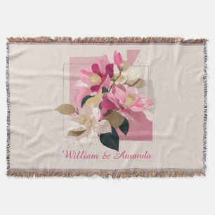 Pink Camellia Bloom Throw Blanket