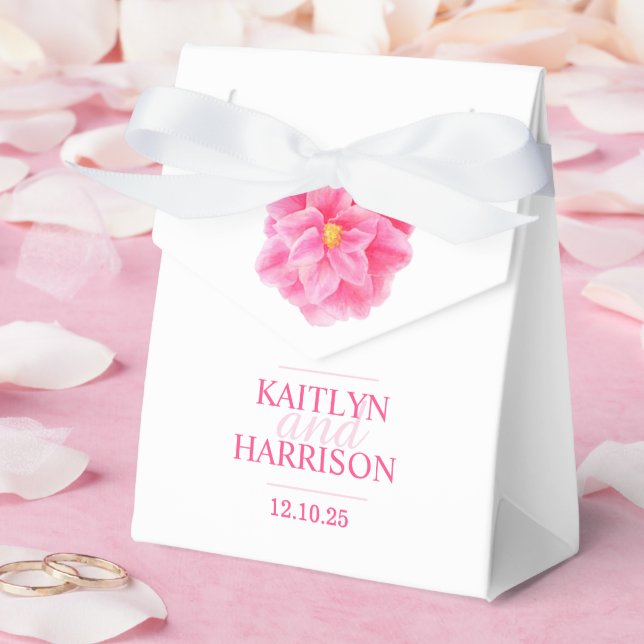 Pink camellia floral art wedding favor box (Wedding)