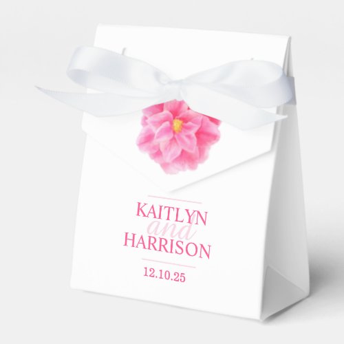 Pink camellia floral art wedding favor box