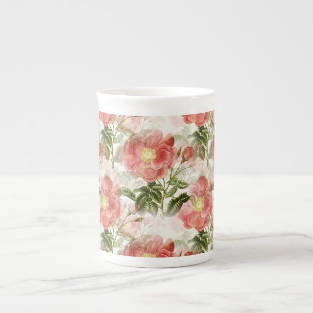 Pink Camellia Floral Pattern Bone China Mug (Front)