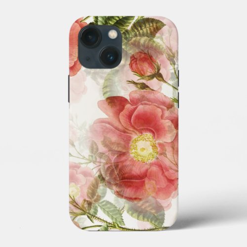 Pink Camellia Floral Pattern iPhone 13 Mini Case