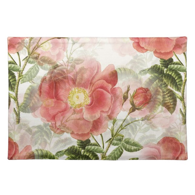 Pink Camellia Floral Pattern Cloth Placemat (Front)