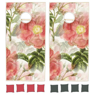 Pink Camellia Floral Pattern Cornhole Set