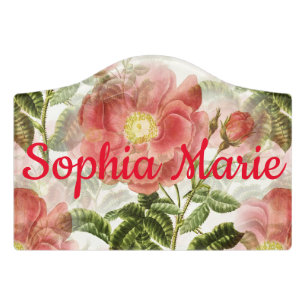 Pink Camellia Floral Pattern Door Sign