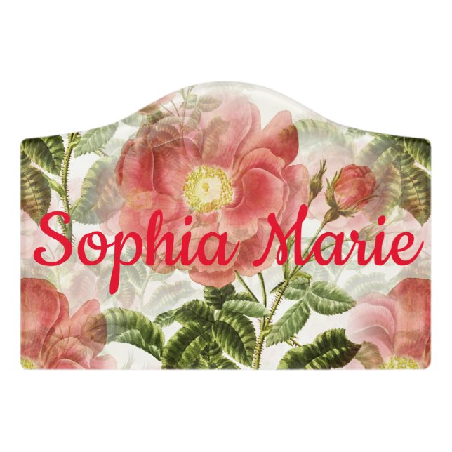 Pink Camellia Floral Pattern Door Sign (Small Crest Front)