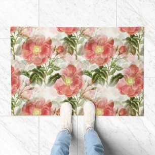 Pink Camellia Floral Pattern Doormat