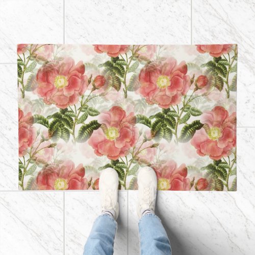 Pink Camellia Floral Pattern Doormat