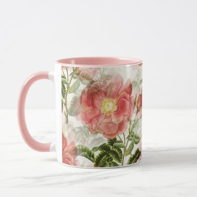 Pink Camellia Floral Pattern Mug (Left)
