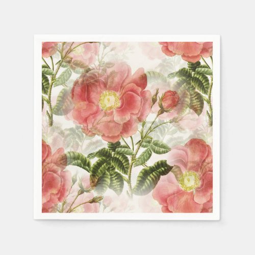 Pink Camellia Floral Pattern Napkins