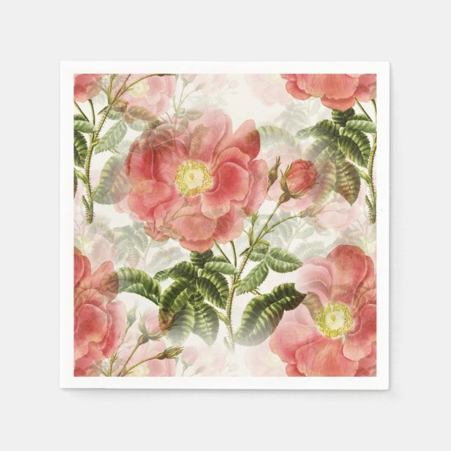 Pink Camellia Floral Pattern Napkins (Front)
