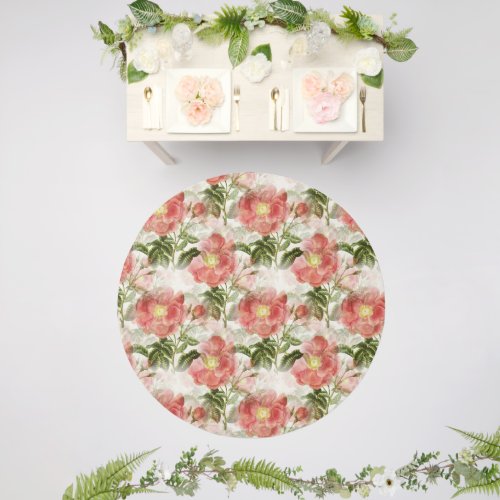 Pink Camellia Floral Pattern Outdoor Rug