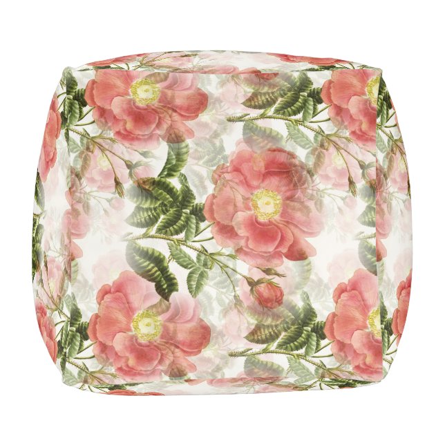 Pink Camellia Floral Pattern  Pouf (Bottom)