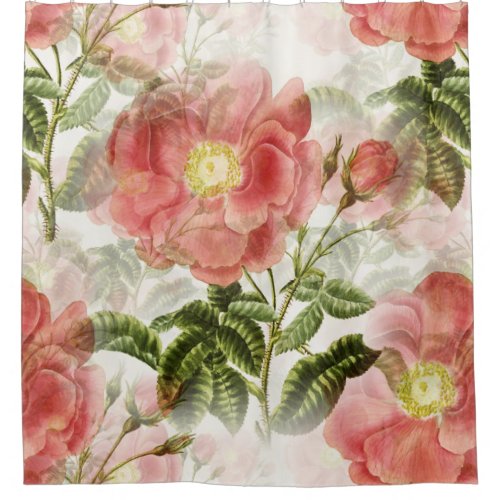 Pink Camellia Floral Pattern Shower Curtain