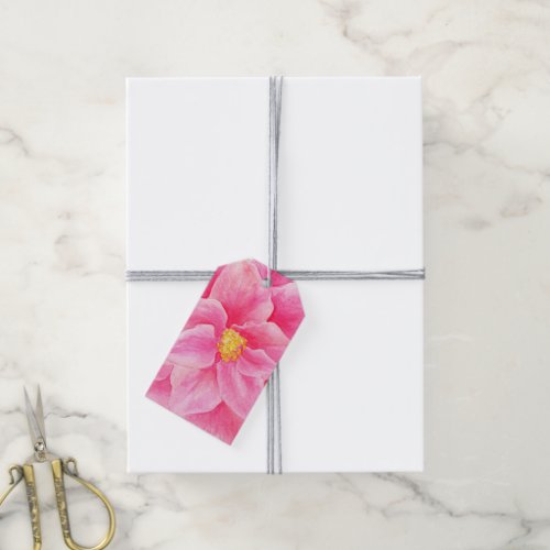 Pink camellia floral watercolor gift tags