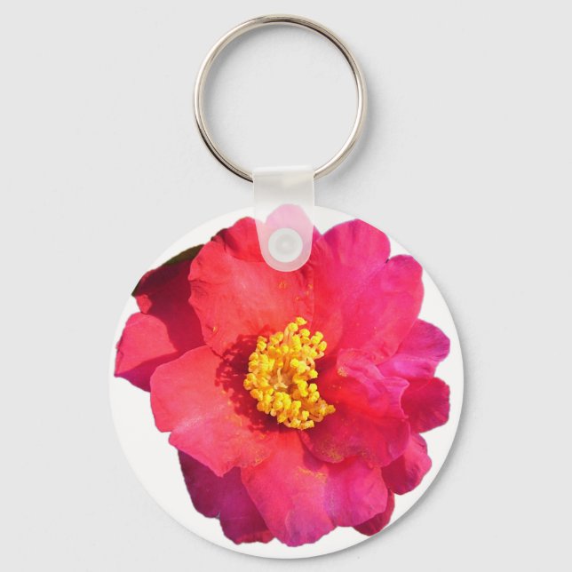 pink camellia flower keychain (Front)