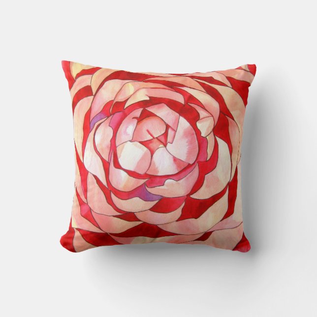 Pink Camellia Flower Throw Pillow (Front)
