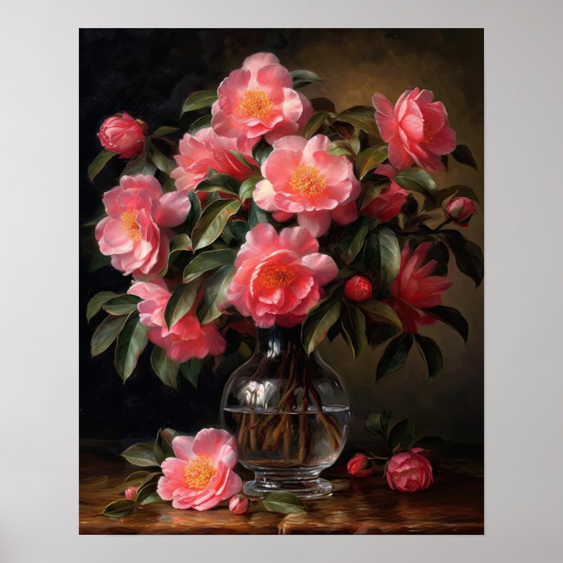 Pink Camellia Flowers Art Print Poster (Front)
