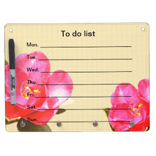 pink camellia flowers to-do-list dry erase board with keychain holder