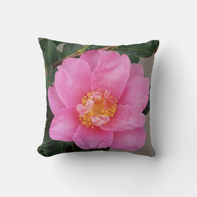Pink Camellia Throw Pillow (Front)