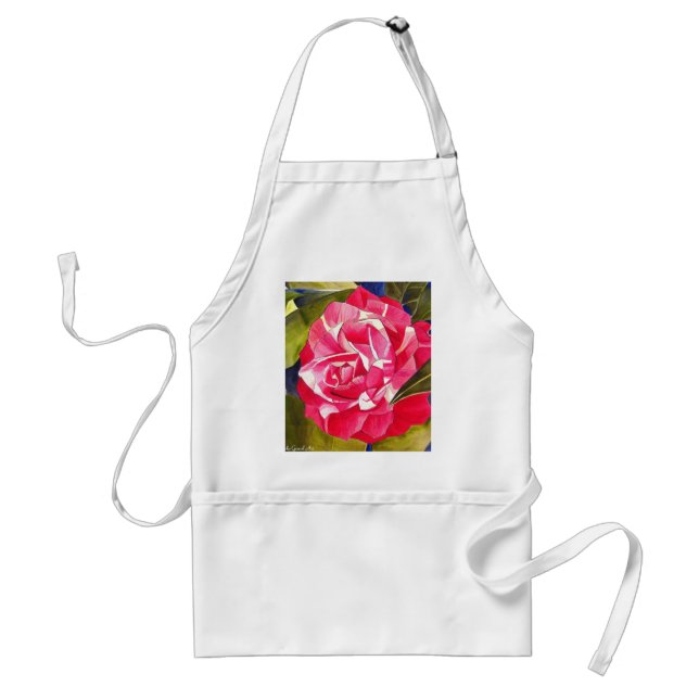 Pink Camellia watercolor flower art painting Adult Apron (Front)