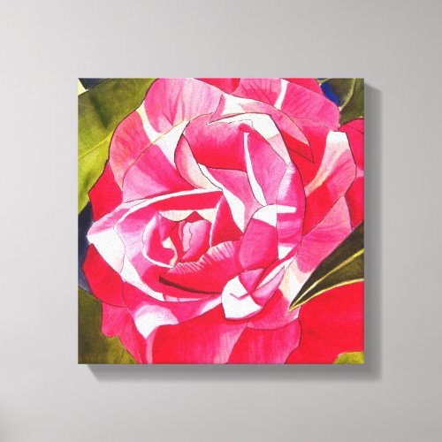 Pink Camellia watercolor flower art painting Canvas Print