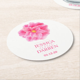 Pink Camellia watercolor wedding custom coasters
