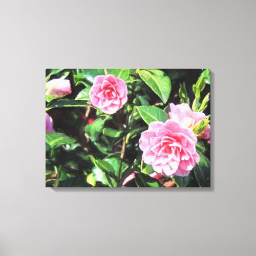 Pink Camellias Digital Painting Canvas Wall Art