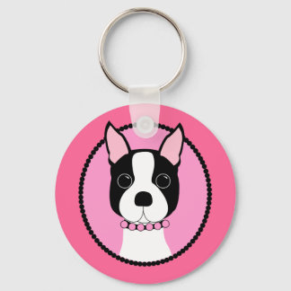 Pink Cameo Boston Terrier Keychain