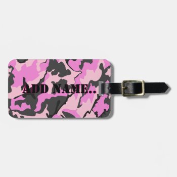 Pink Camo Add Name  Luggage Tag With Leather Strap by StormythoughtsGifts at Zazzle