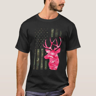 Pink Camo American Flag Camouflage Buck Hunting Wo T-Shirt