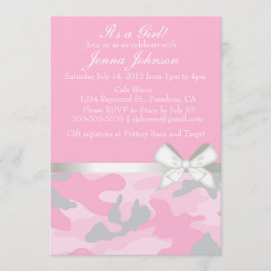 Pink Camo Baby Girl Shower Invitation