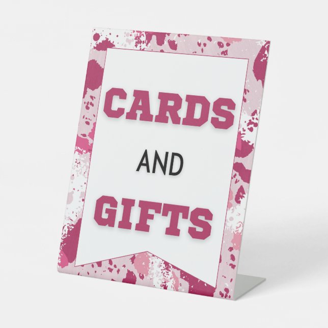 Pink Camo Baby Shower Cards & Gifts Pedestal Sign (Front)