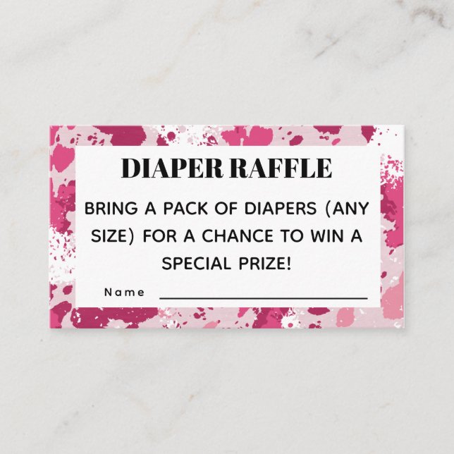 Pink Camo Baby Shower Diaper Raffle Enclosure Card (Front)