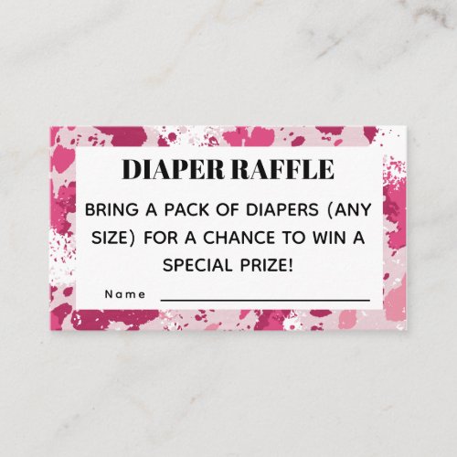 Pink Camo Baby Shower Diaper Raffle Enclosure Card