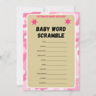 Pink Camo Baby Shower game - Editable Name, 5x7 Invitation